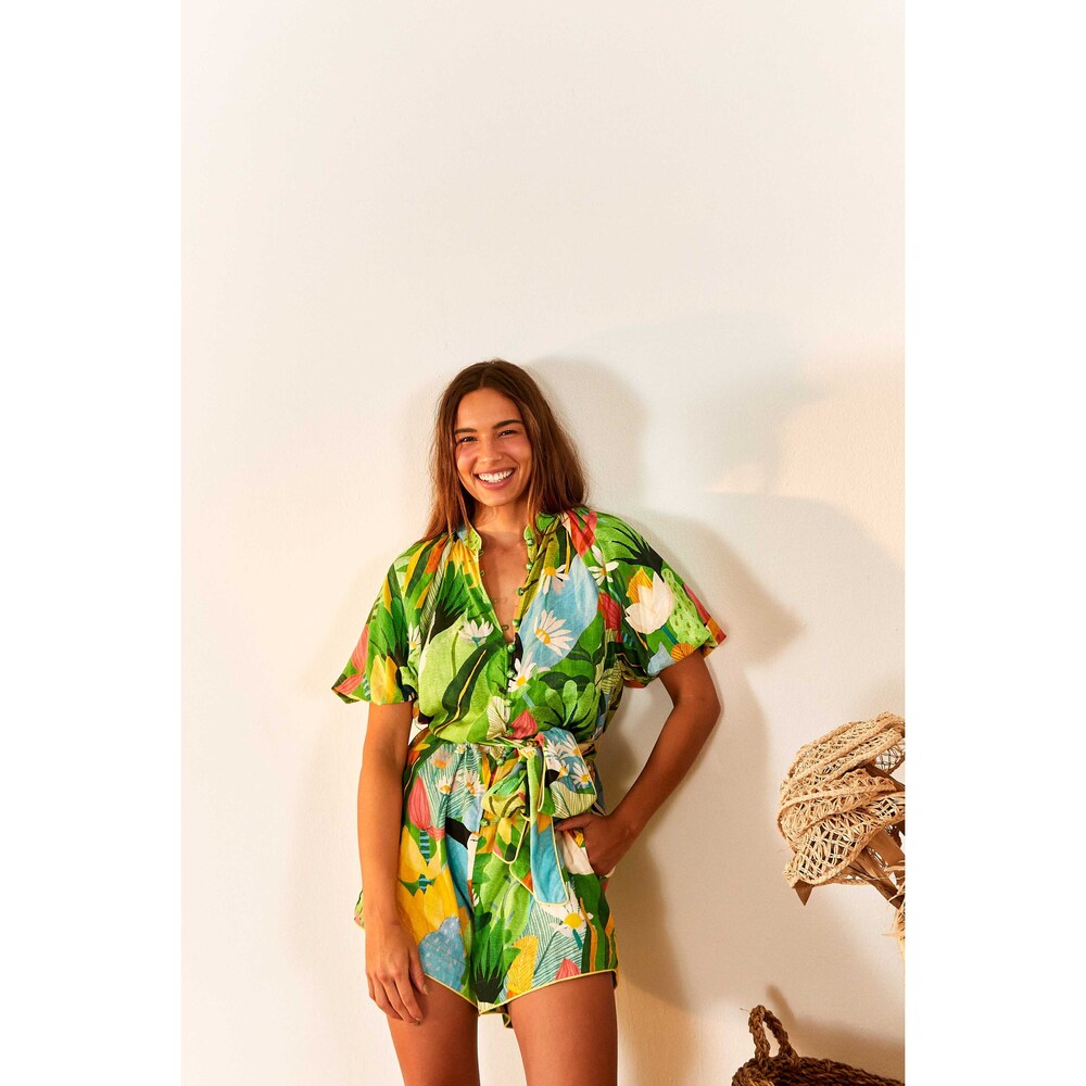 Vintage Toucans Belted Romper